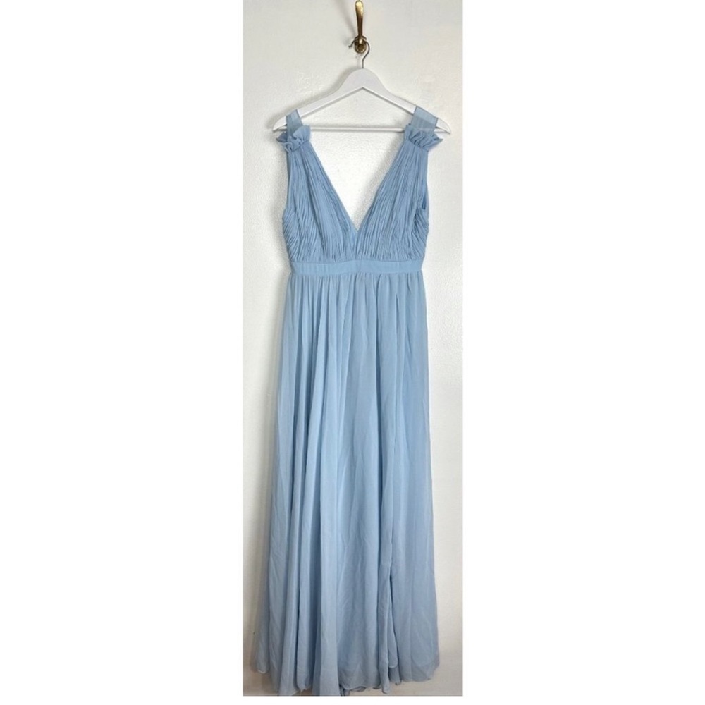 MAC DUGGAL Plunge Neck Chiffon Grecian Gown in Powder Blue Size US 6 - Picture 3 of 5